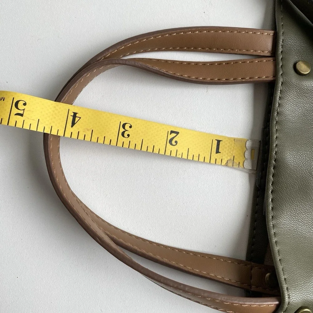 Olive Green Faux‎ Leather Tote Handbag Brown Handles Matching Shoulder Strap